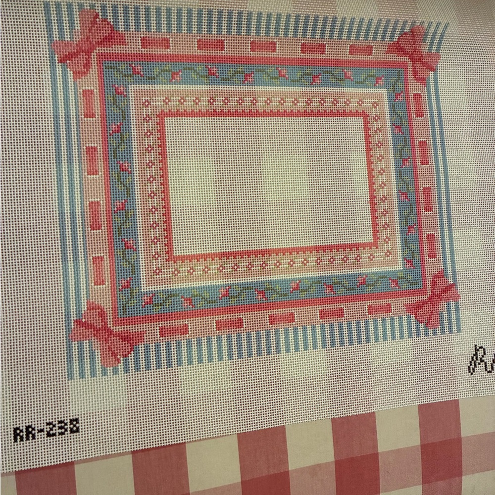 New Rachel Barri frame frilly lily pink blue bow Colorful Needlepoint Canvas